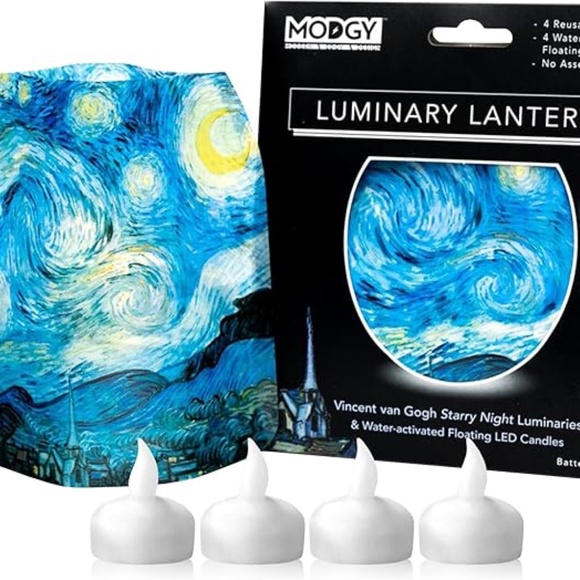 NIB-Set of 12 Reusable Van Gogh Starry Night Luminary Candles &Vase-Home Decor - Picture 1 of 5